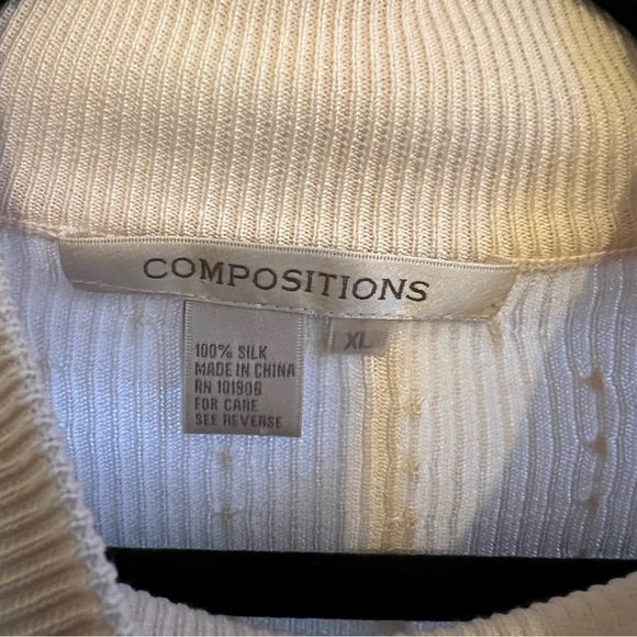 Compositions Cream Mock Neck Mini Cable Knit 100% Silk Sweater Size XL - Picture 4 of 5